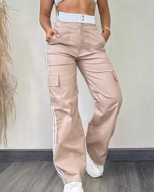 Casual Sportswear Wide-Leg Pants With Webbing-Curvy-Faja