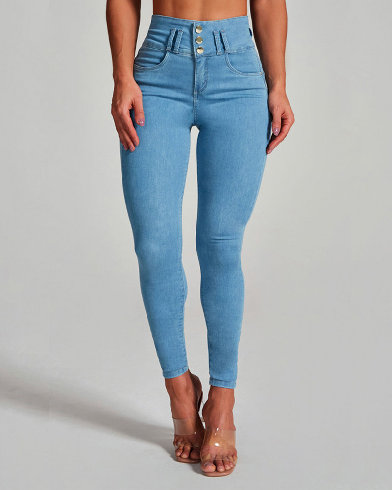 High-Waisted Skinny Stretch Sculpted Hip Lift Jeans