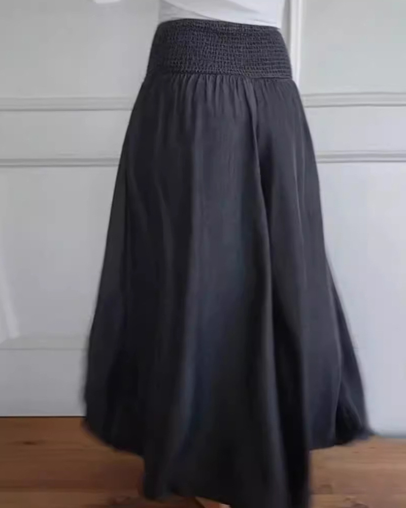 Wide Leg Elastic Waistband Trousers And Long Dress-Curvy-Faja