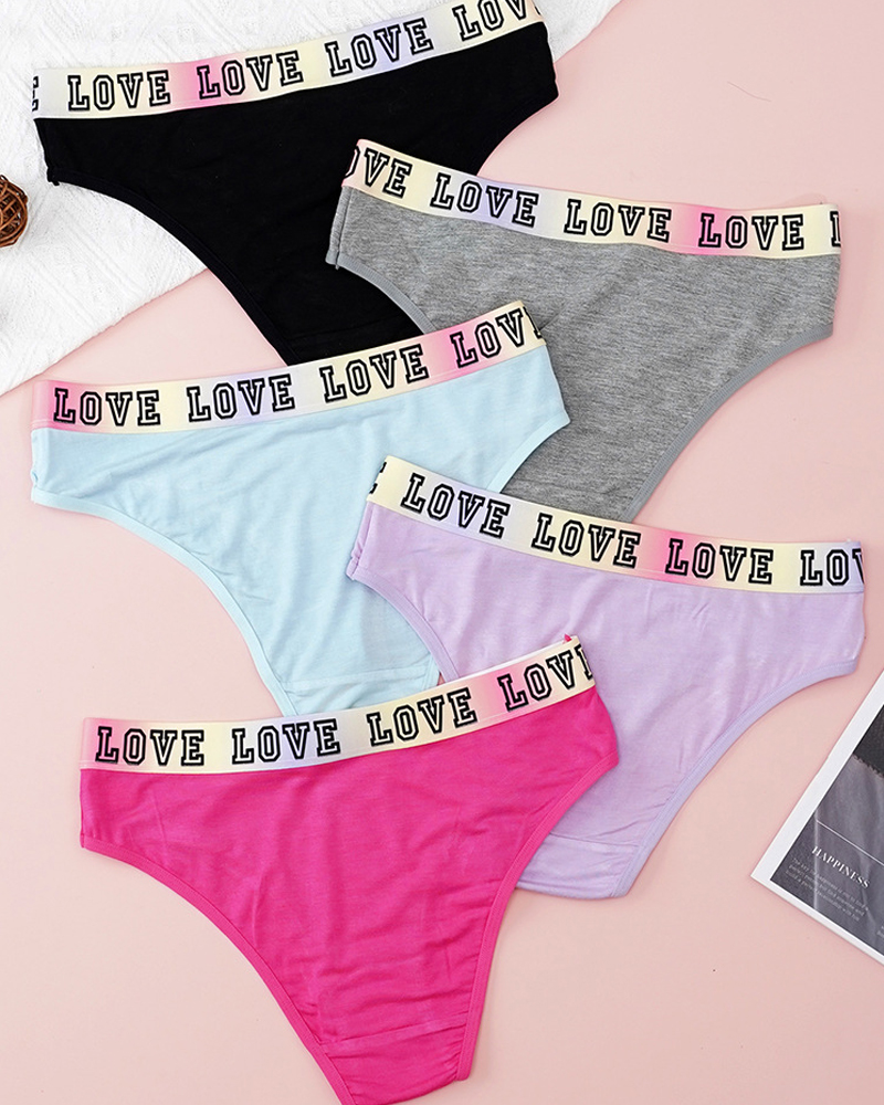 5 Colors Pure Cotton Crotch Letter Stretch Briefs-Curvy-Faja
