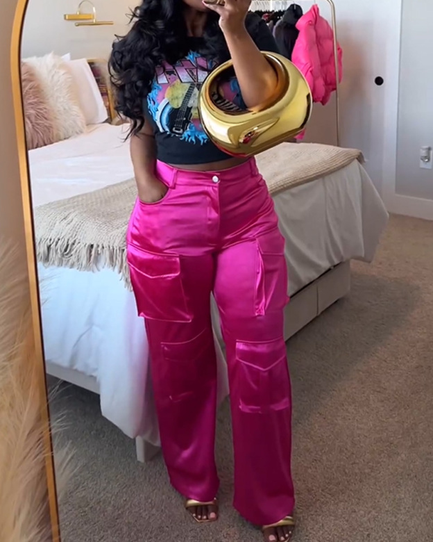 Satin Cargo-Style Trousers