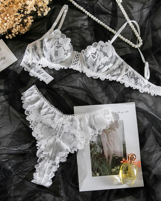 Lace Beautiful Floral Hollow Sexy Lingerie Set-Curvy-Faja