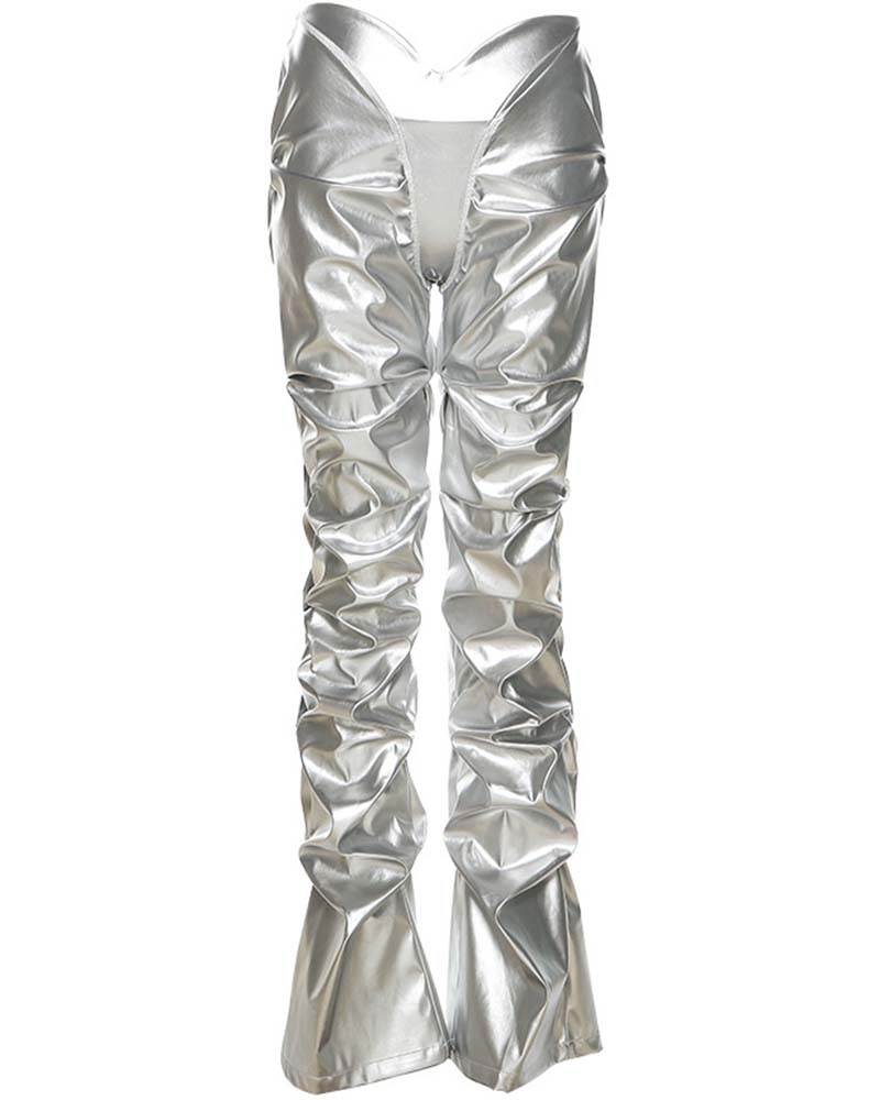 Fashion Pleated Faux Leather Sexy Pants