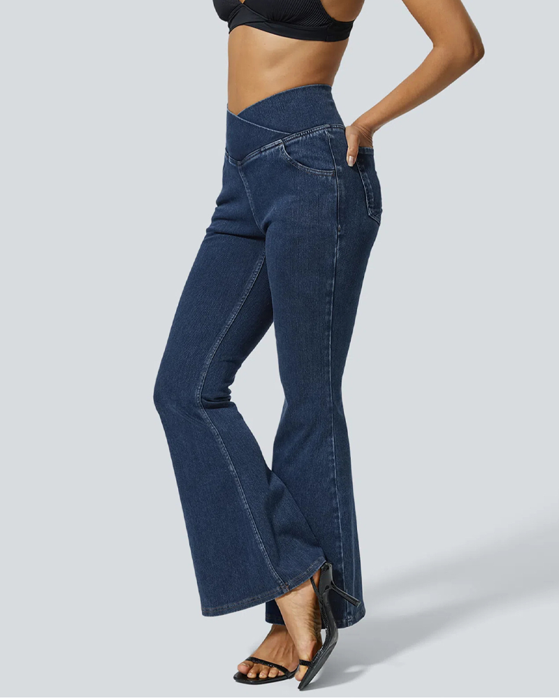 High-Waisted Crossover Flared Jeans