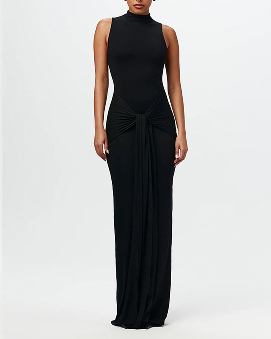 Fashion Solid Color Round Neck Sleeveless Strappy Slim Hip Dress-Curvy-Faja