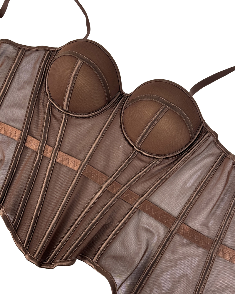 Sexy Mesh Suspender Corset