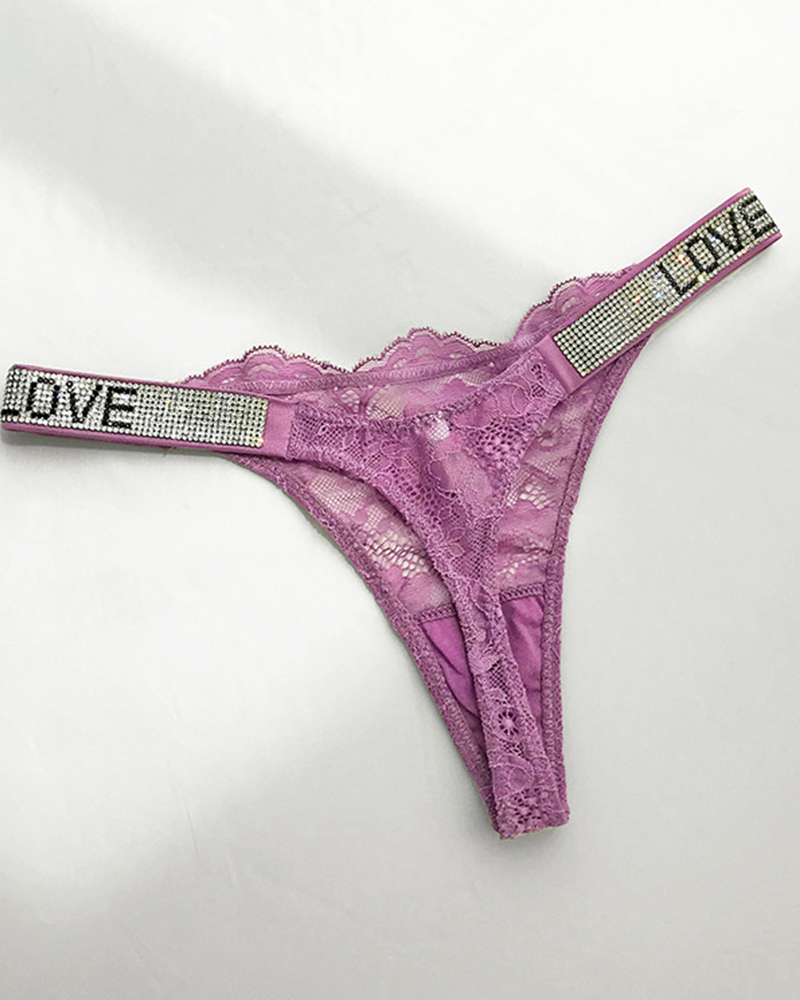 Rhinestone Sexy Lace Thong