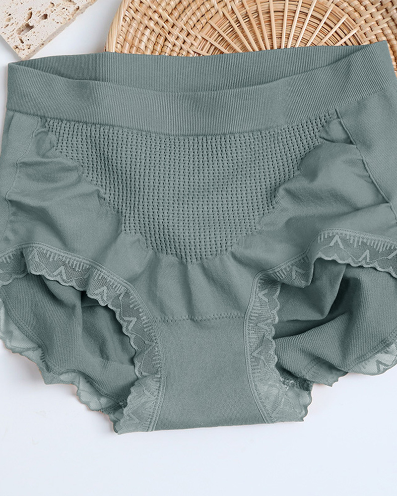 High-Waisted Lace Honeycomb Tummy-Control And Hip-Lifting Briefs-Curvy-Faja