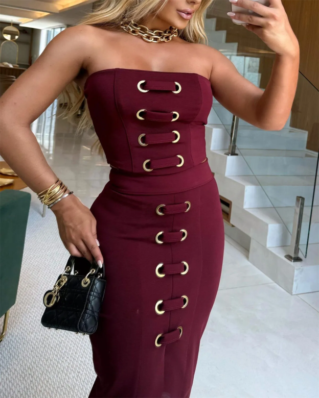 Modern Elegant Riding Top Midi Skirt Set-Curvy-Faja