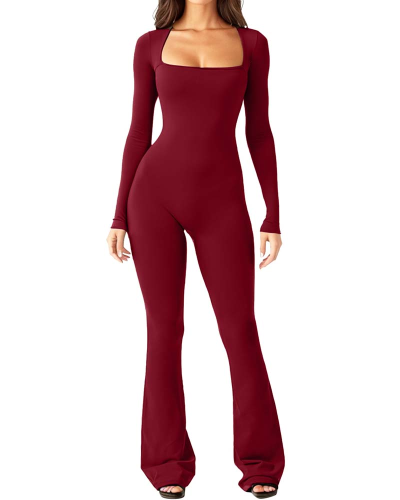 Yoga Jumpsuit With Long Sleeves And Generous Collar-Curvy-Faja
