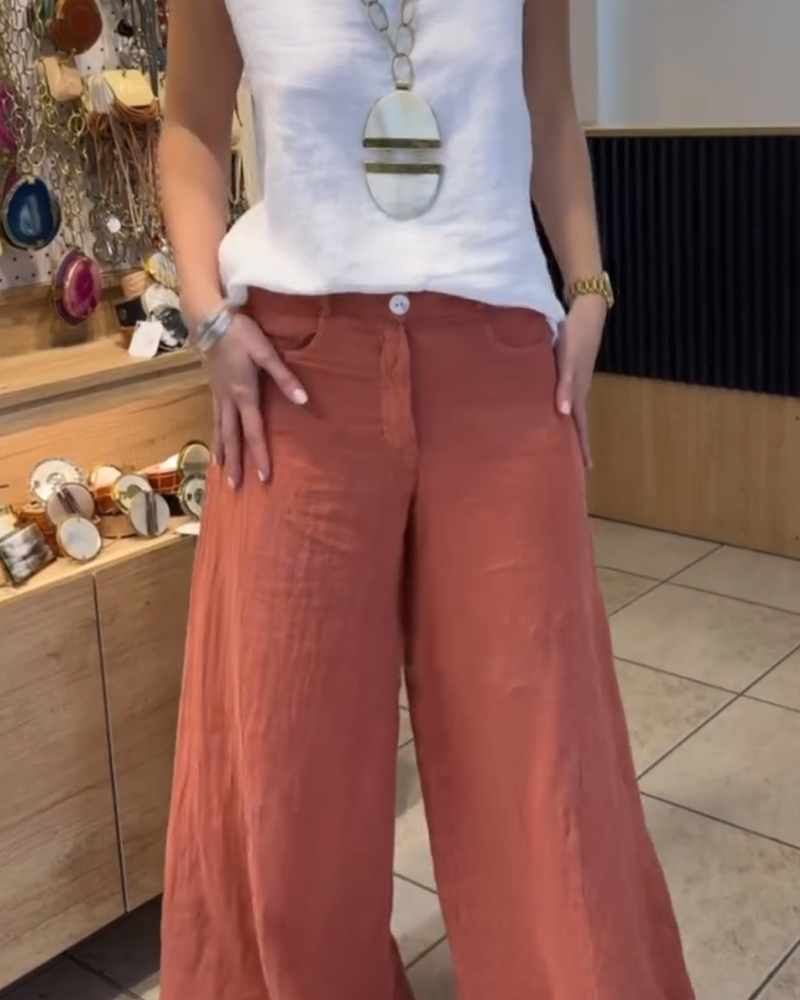 Cotton And Linen Casual Wide Leg Pants-Curvy-Faja