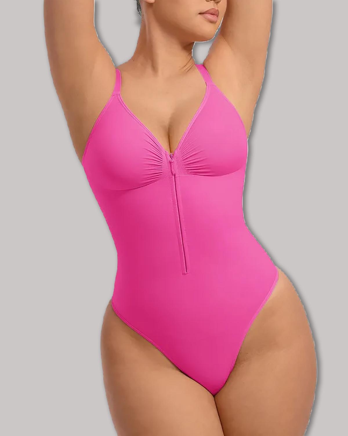 Seamless Zip-Up Thong Snatched Waist Body Suit V Neck Body Shaper