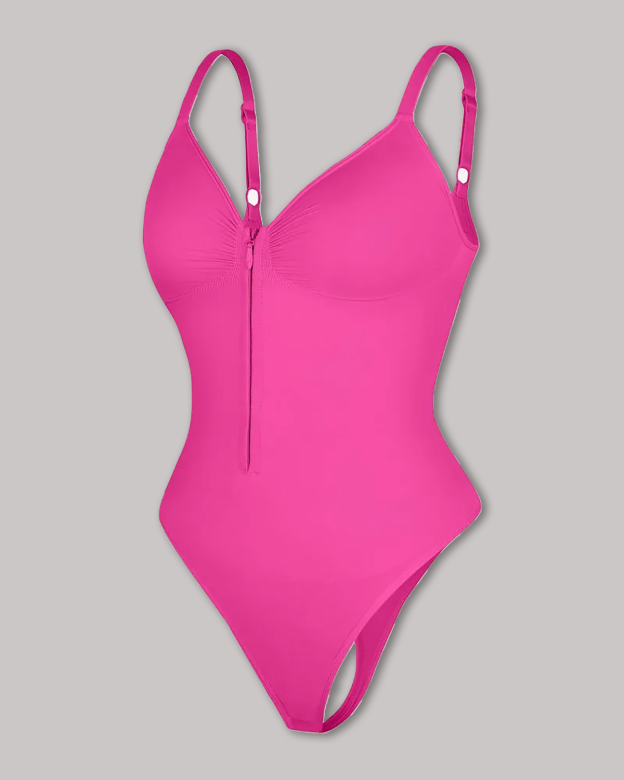 Seamless Zip-Up Thong Snatched Waist Body Suit V Neck Body Shaper