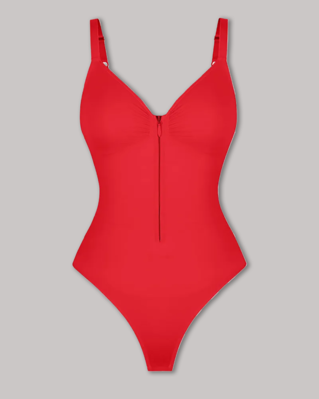 Seamless Zip-Up Thong Snatched Waist Body Suit V Neck Body Shaper