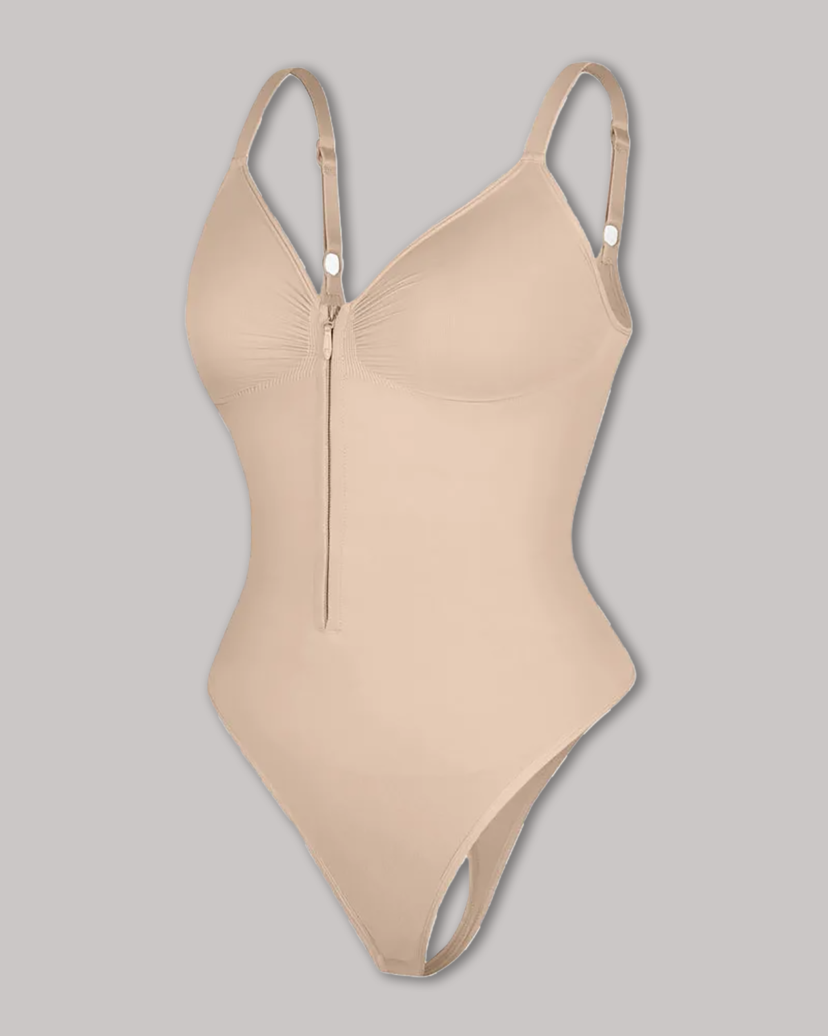 Seamless Zip-Up Thong Snatched Waist Body Suit V Neck Body Shaper