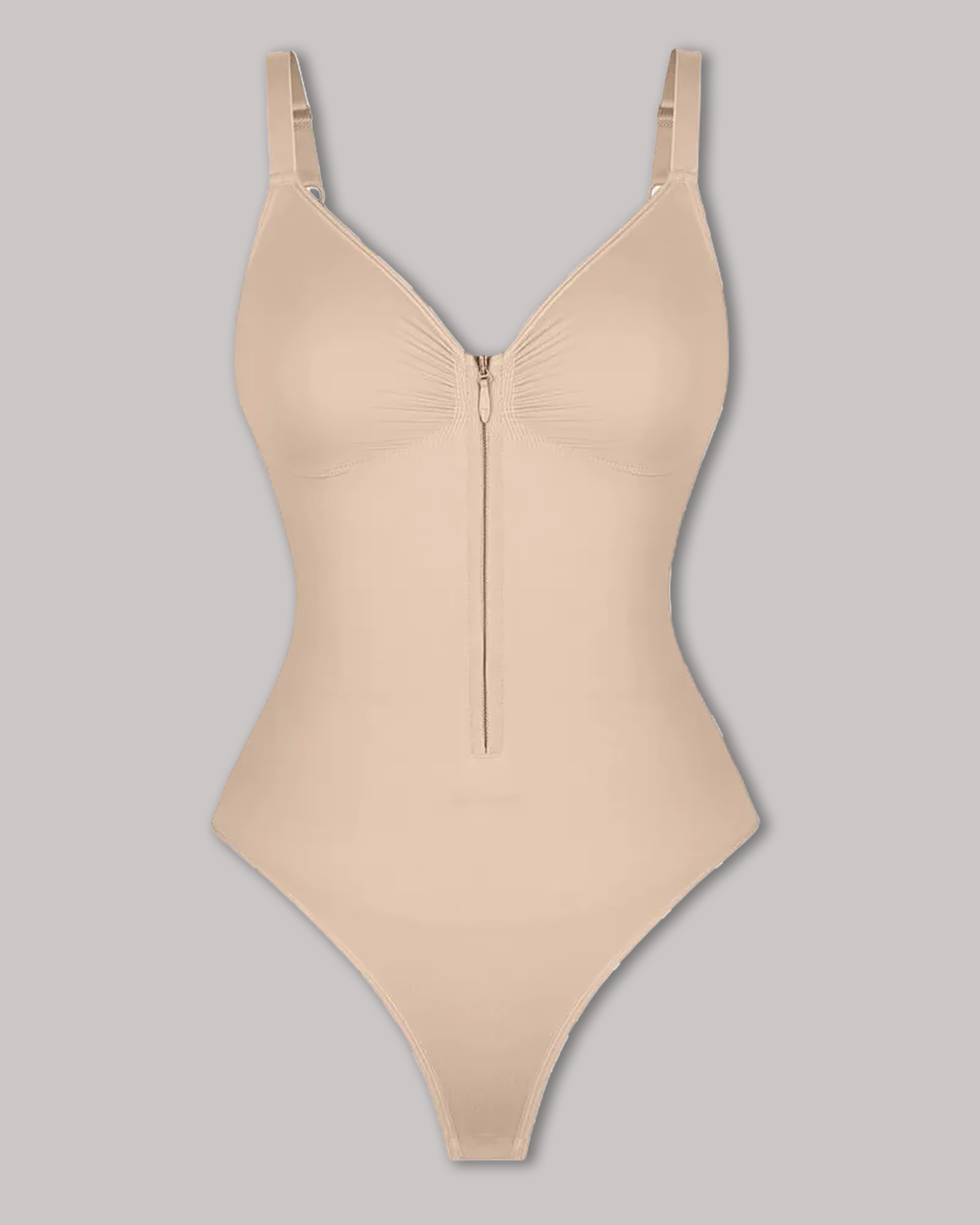 Seamless Zip-Up Thong Snatched Waist Body Suit V Neck Body Shaper