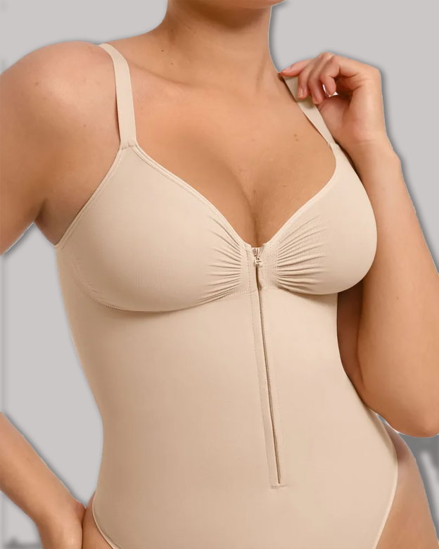 Seamless Zip-Up Thong Snatched Waist Body Suit V Neck Body Shaper