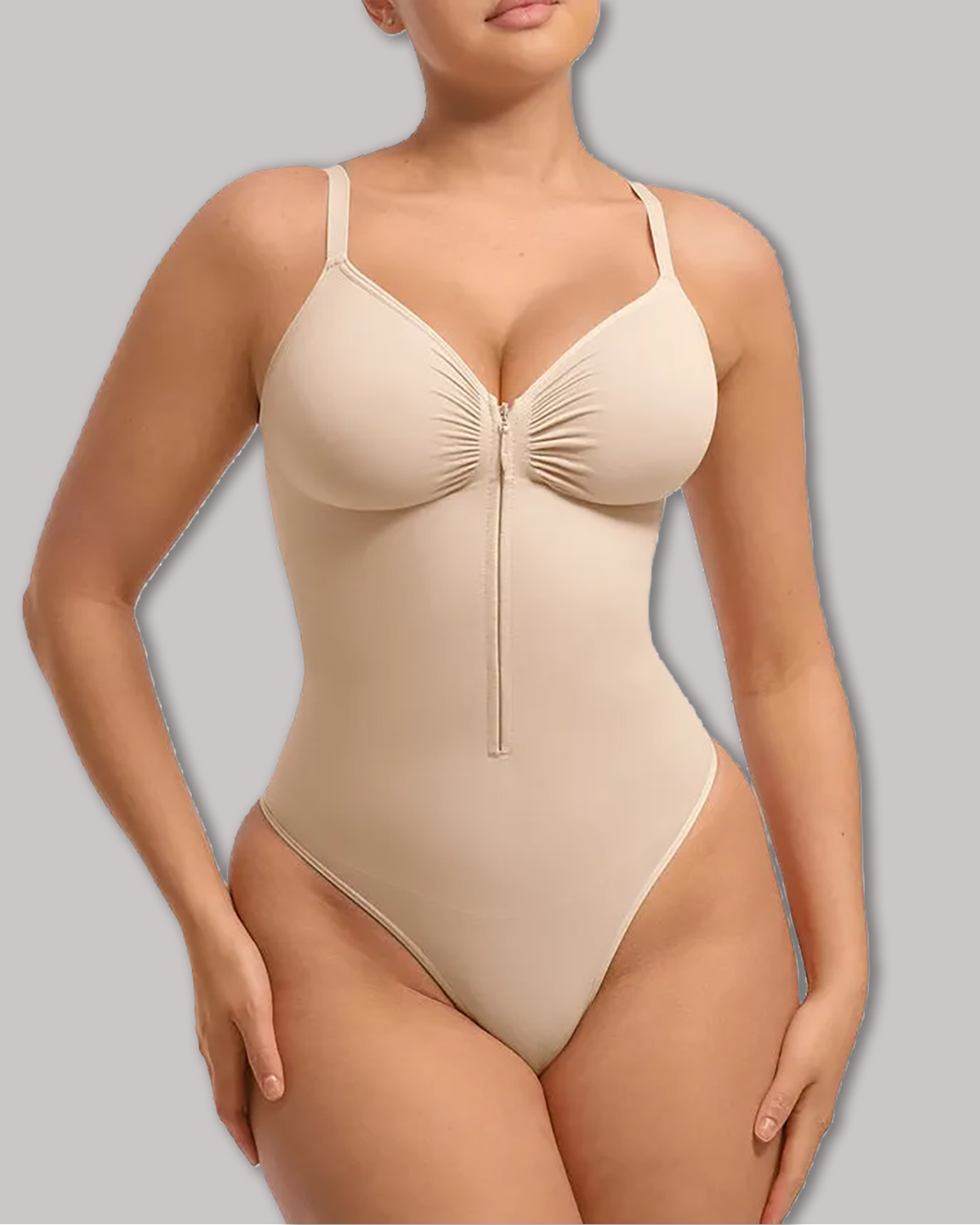Seamless Zip-Up Thong Snatched Waist Body Suit V Neck Body Shaper