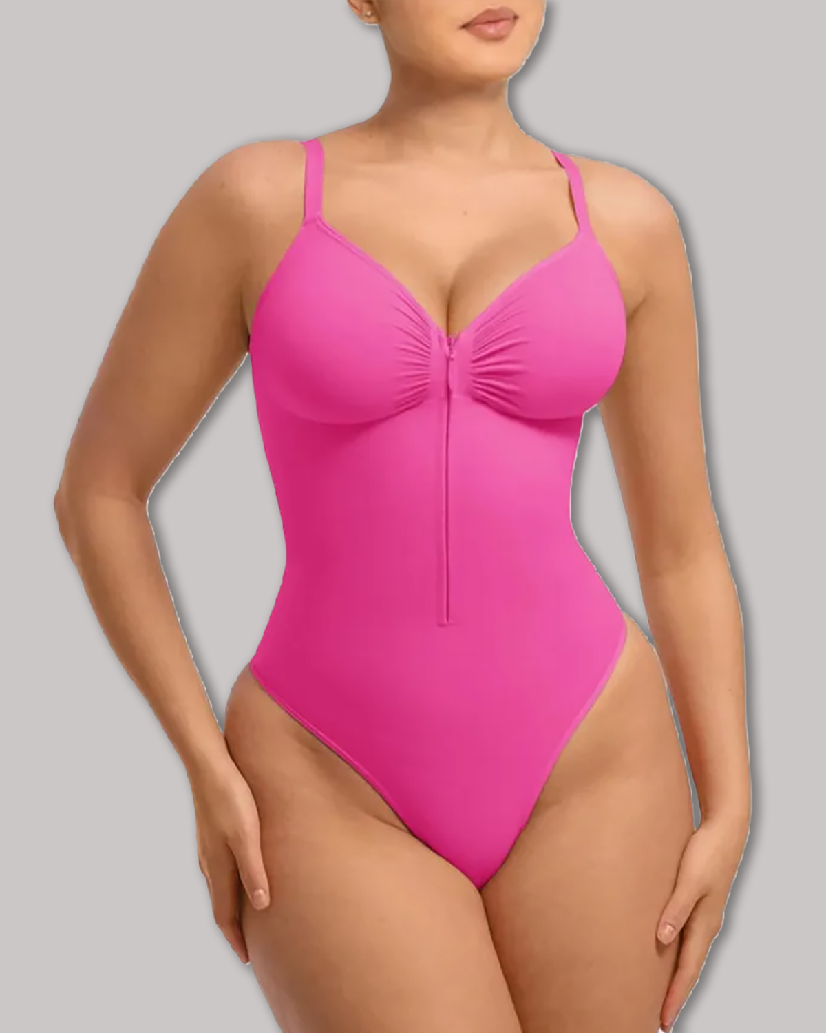 Seamless Zip-Up Thong Snatched Waist Body Suit V Neck Body Shaper