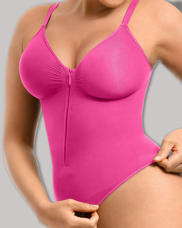 Seamless Zip-Up Thong Snatched Waist Body Suit V Neck Body Shaper