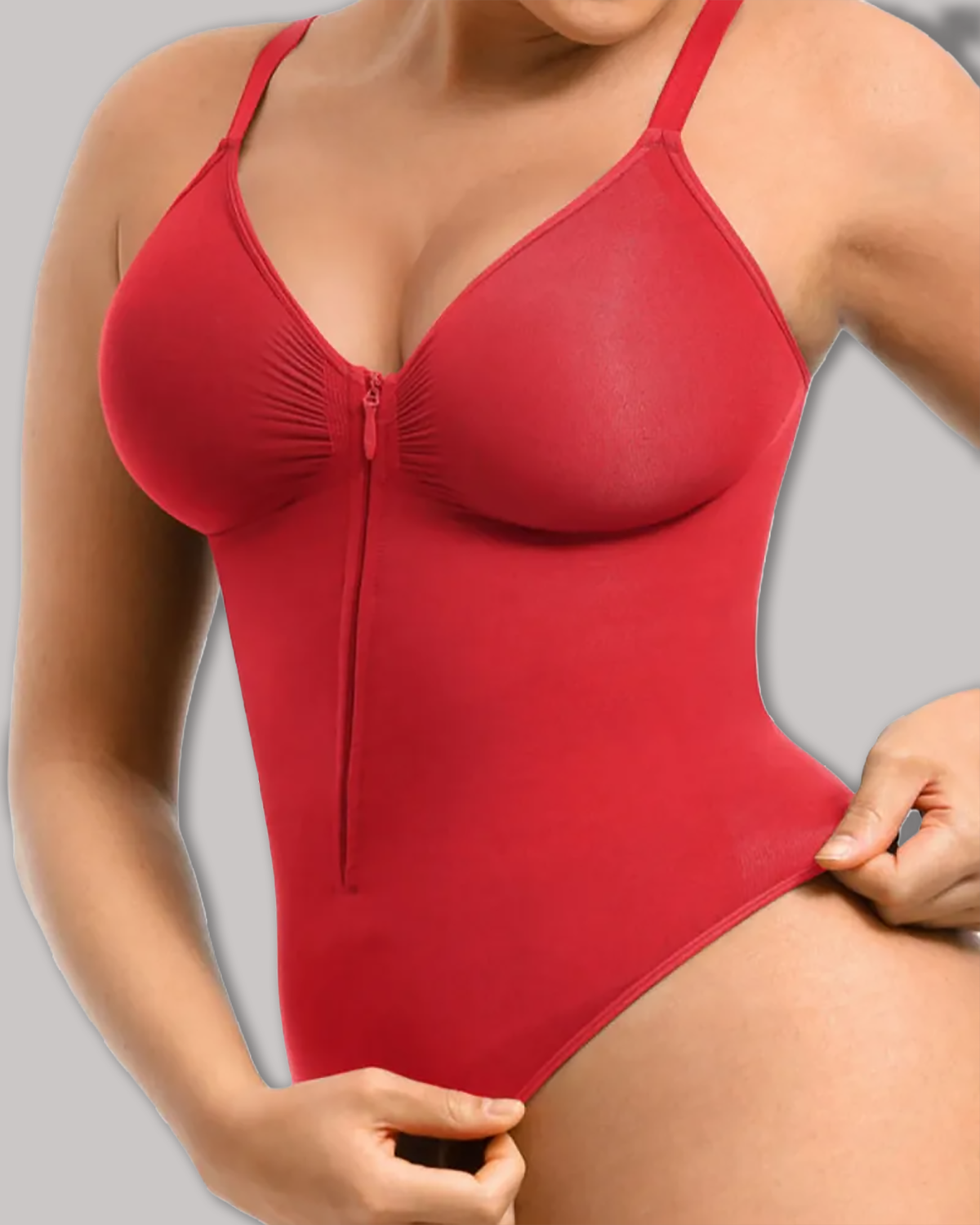 Seamless Zip-Up Thong Snatched Waist Body Suit V Neck Body Shaper