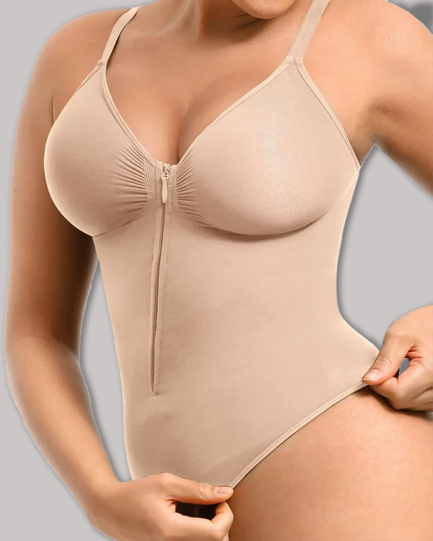 Seamless Zip-Up Thong Snatched Waist Body Suit V Neck Body Shaper