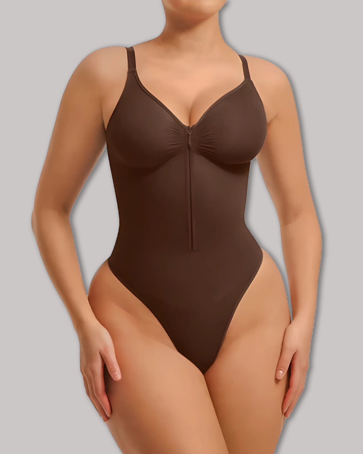 Seamless Zip-Up Thong Snatched Waist Body Suit V Neck Body Shaper