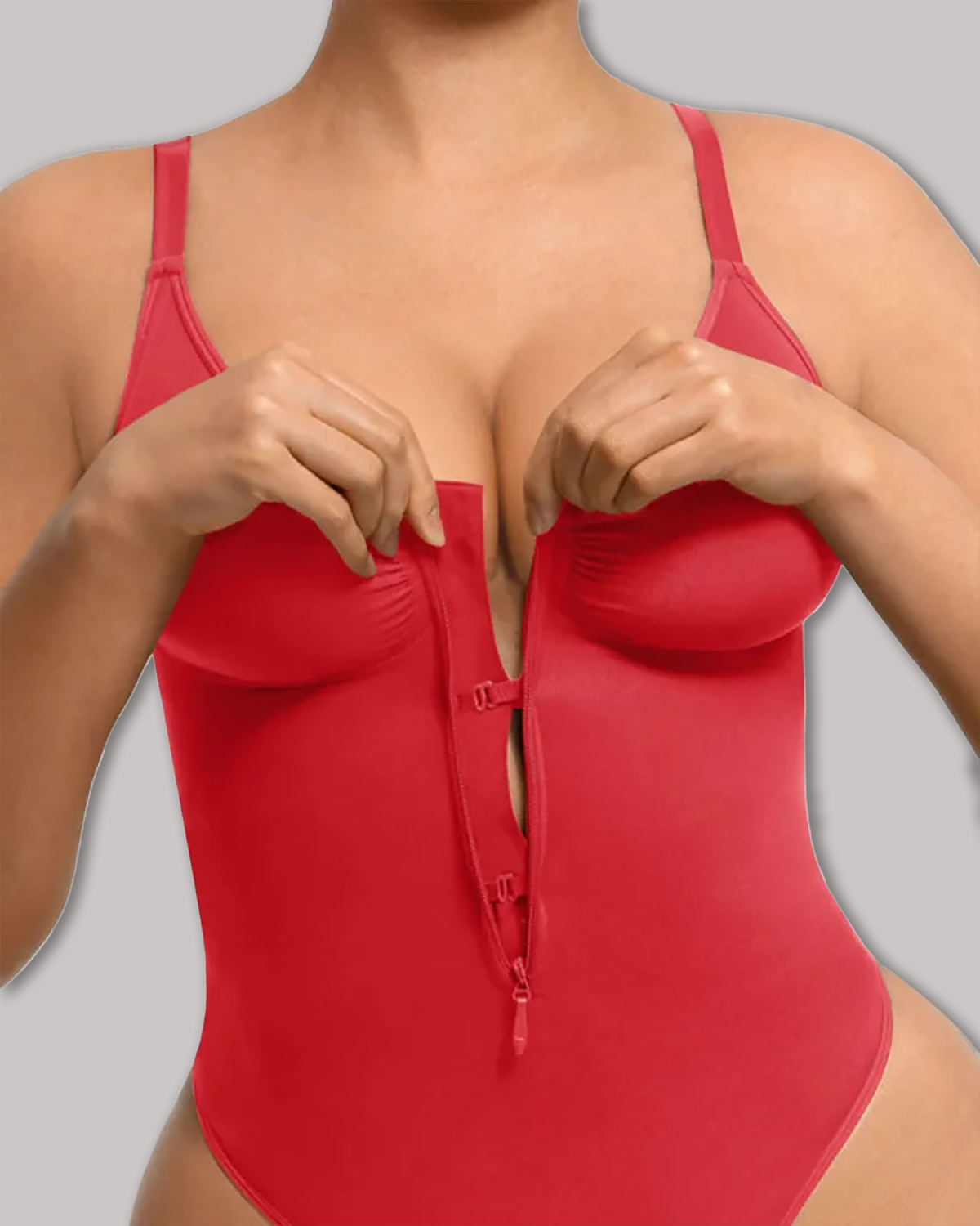 Seamless Zip-Up Thong Snatched Waist Body Suit V Neck Body Shaper
