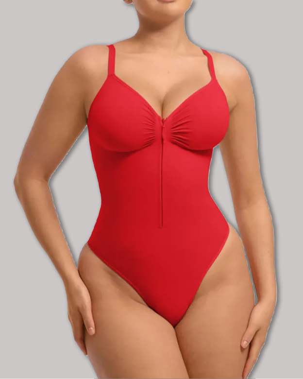 Seamless Zip-Up Thong Snatched Waist Body Suit V Neck Body Shaper
