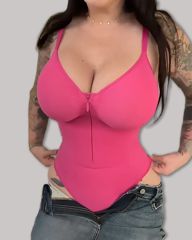 Seamless Zip-Up Thong Snatched Waist Body Suit V Neck Body Shaper