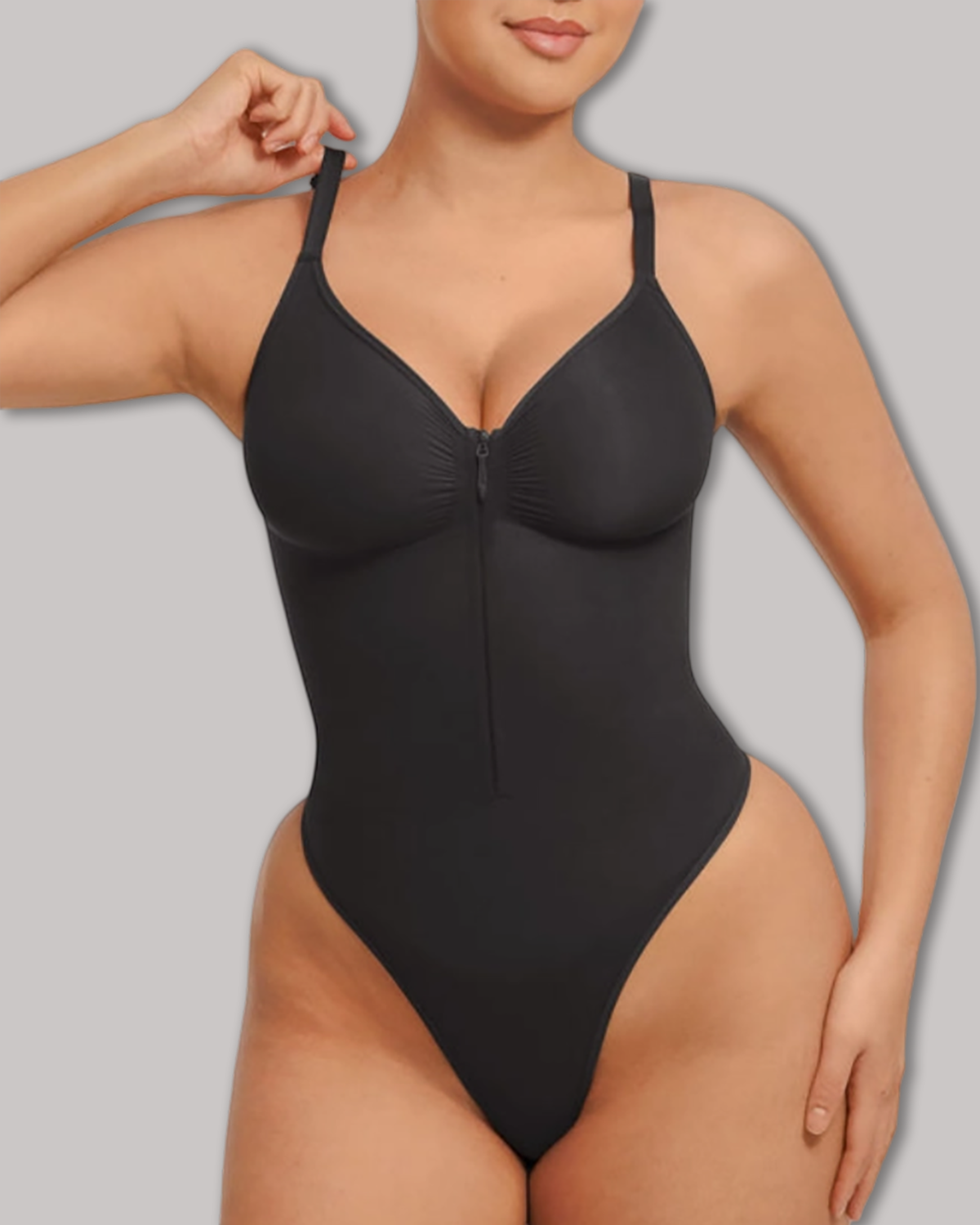 Seamless Zip-Up Thong Snatched Waist Body Suit V Neck Body Shaper