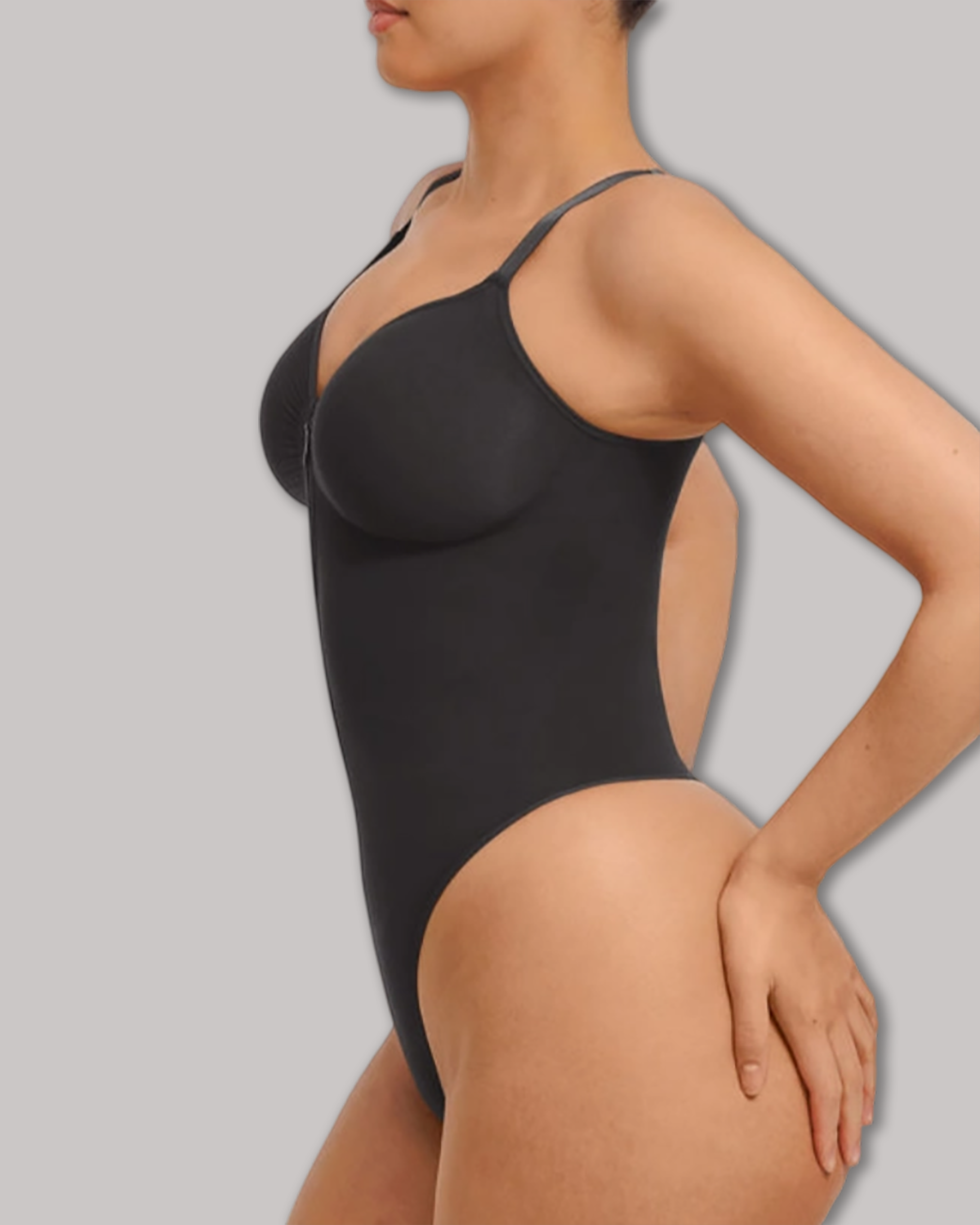 Seamless Zip-Up Thong Snatched Waist Body Suit V Neck Body Shaper
