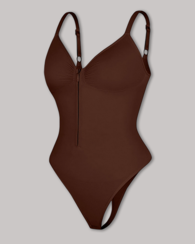 Seamless Zip-Up Thong Snatched Waist Body Suit V Neck Body Shaper