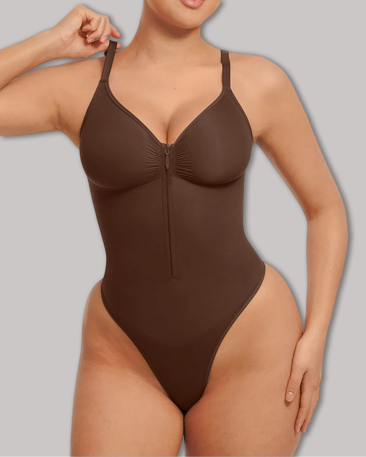 Seamless Zip-Up Thong Snatched Waist Body Suit V Neck Body Shaper