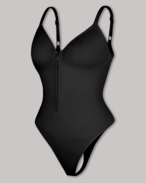 Seamless Zip-Up Thong Snatched Waist Body Suit V Neck Body Shaper