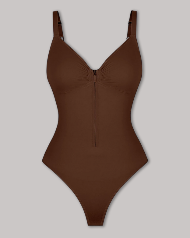 Seamless Zip-Up Thong Snatched Waist Body Suit V Neck Body Shaper