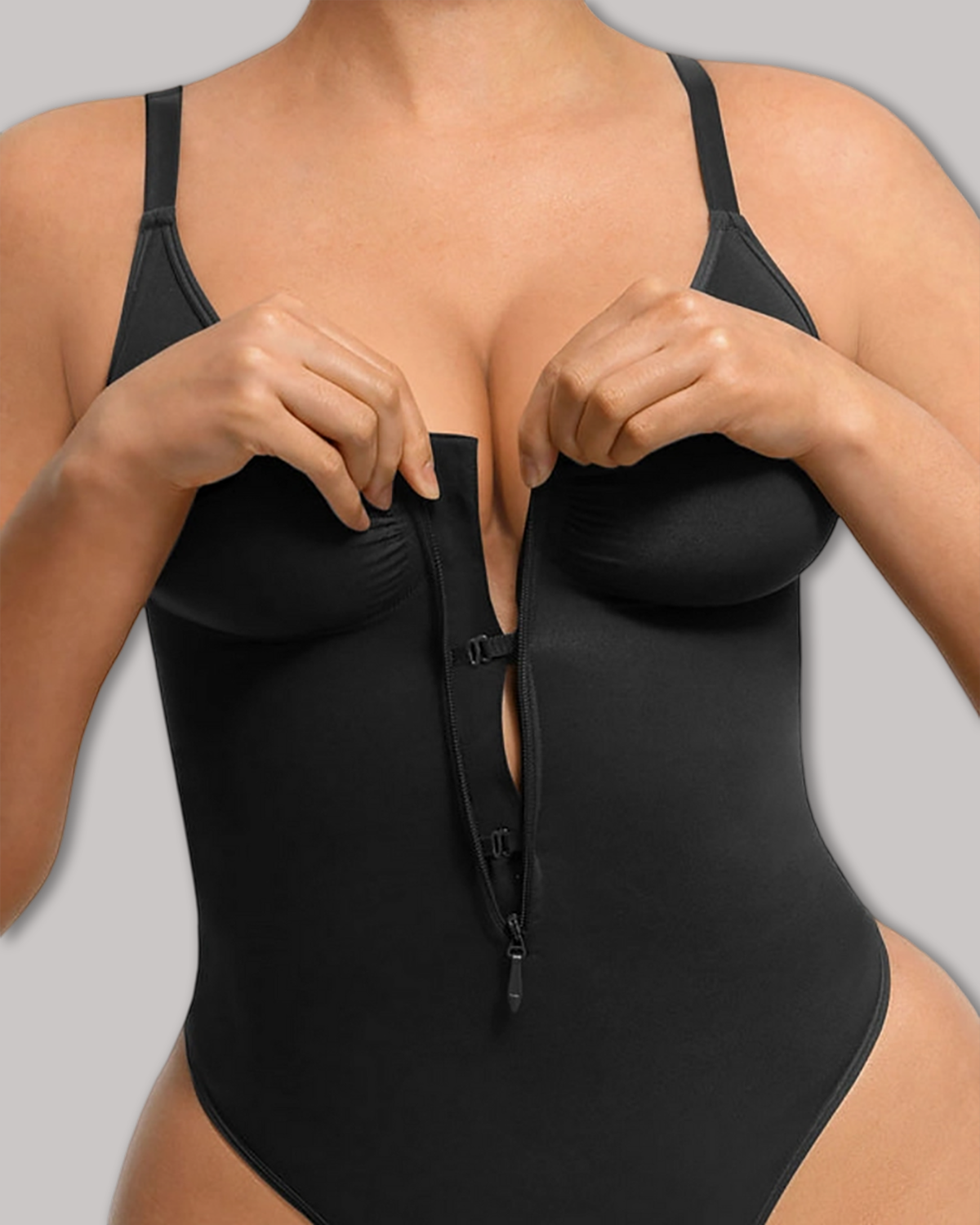 Seamless Zip-Up Thong Snatched Waist Body Suit V Neck Body Shaper