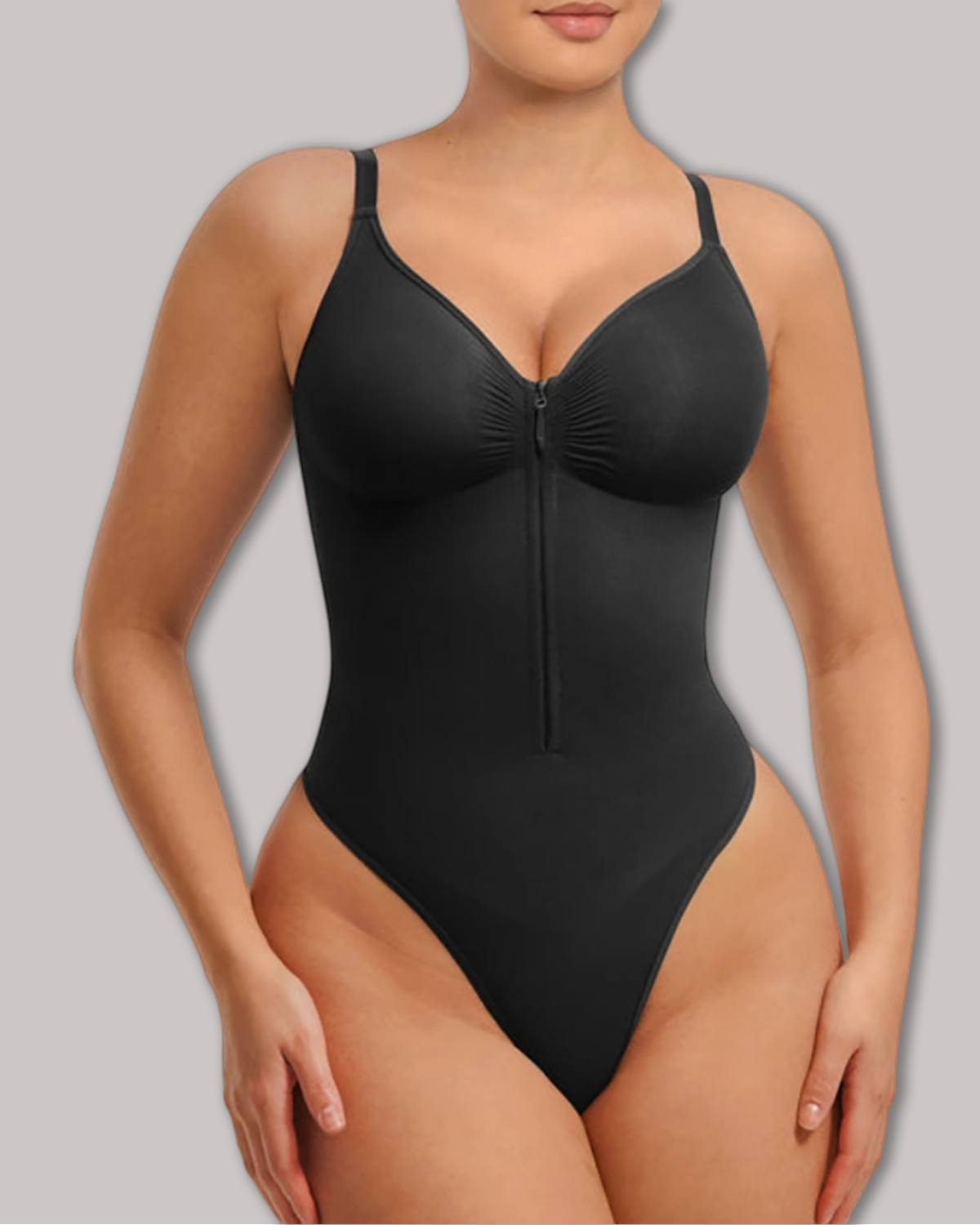 Seamless Zip-Up Thong Snatched Waist Body Suit V Neck Body Shaper