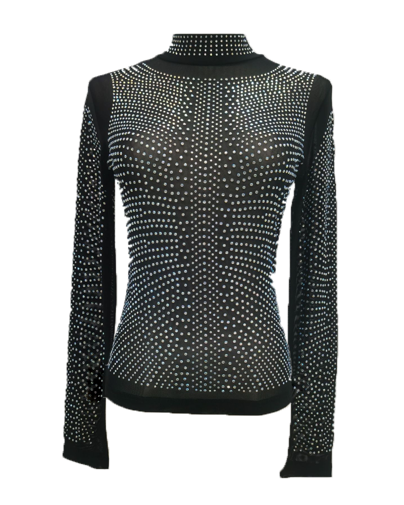 Sexy Rhinestone-Embellished Fitted Top