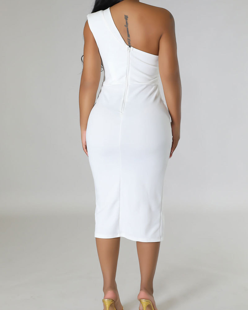 One-Shoulder Hip-Wrapped Slim Dress-Curvy-Faja