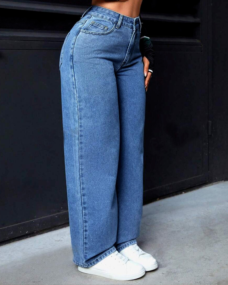 Casual Loose Straight Jeans-Curvy-Faja