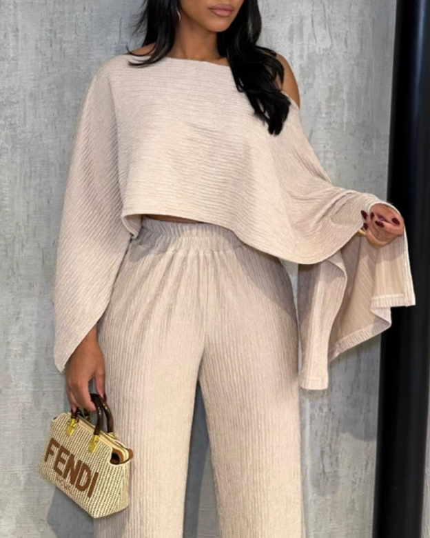 Casual High-Waisted Wide-Leg Pants Suit