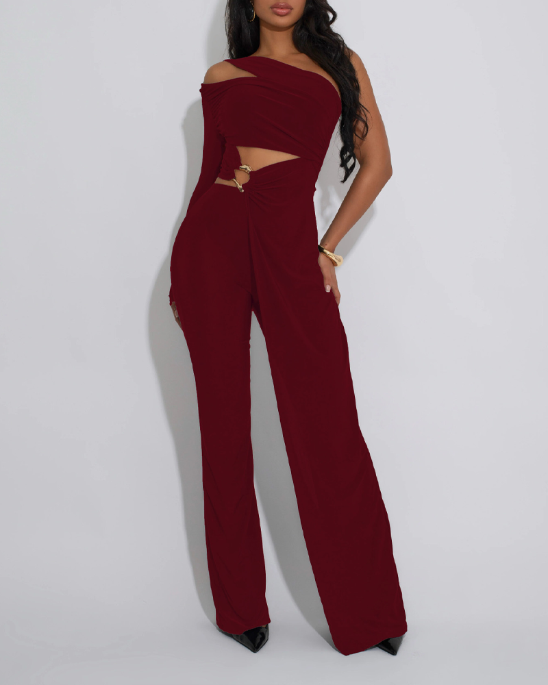 Hollow-Out Slim-Fit Irregular Pantsuit