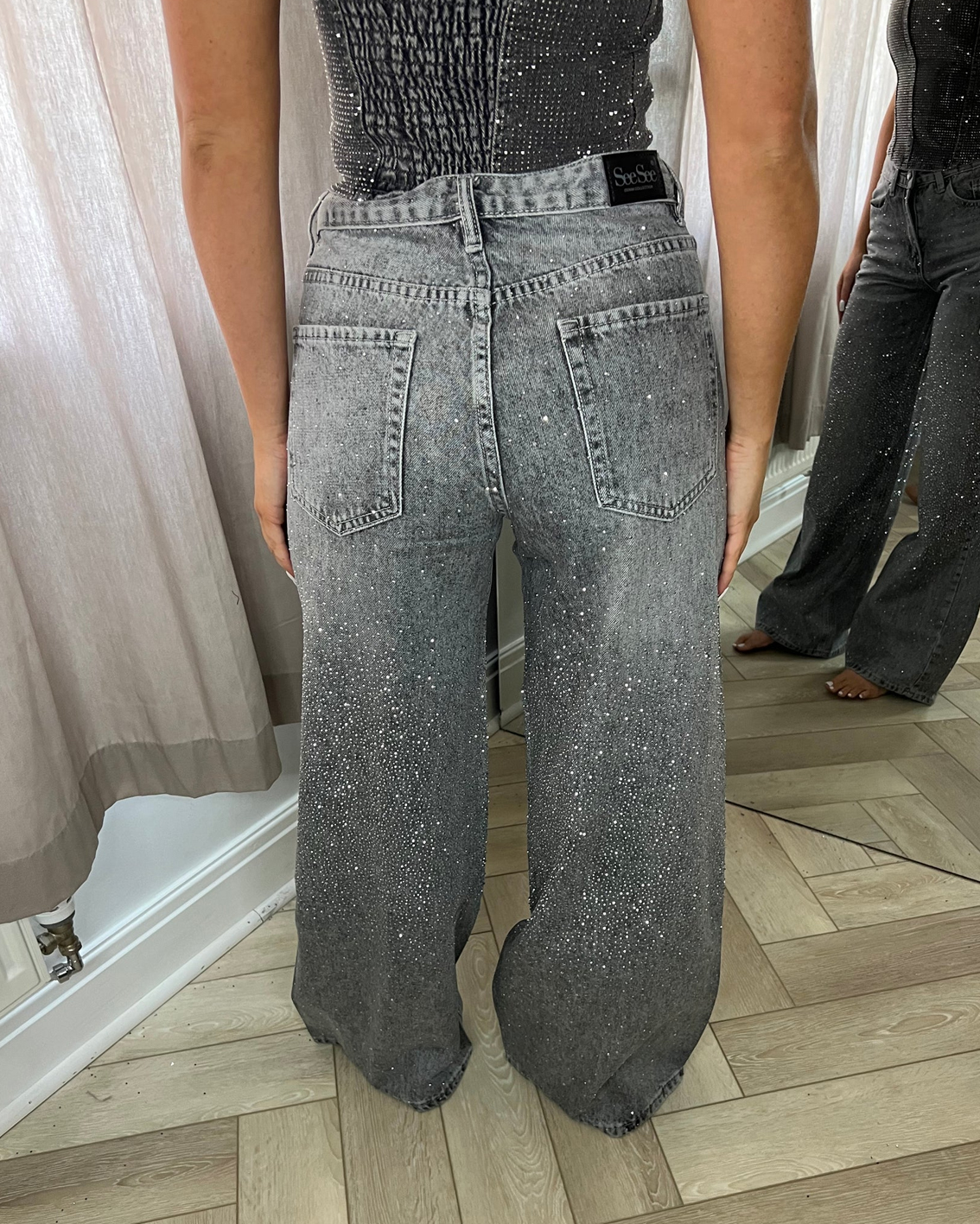 American Retro Star-Studded Rhinestone Jeans-Curvy-Faja
