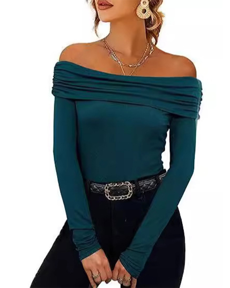 Sexy Off-Shoulder Slim-Fit Long-Sleeved Bottoming Shirt-Curvy-Faja