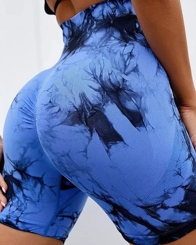 High-Waisted Hip-Lifting Tie-Dye Three-Quarter Yoga Pants-Curvy-Faja