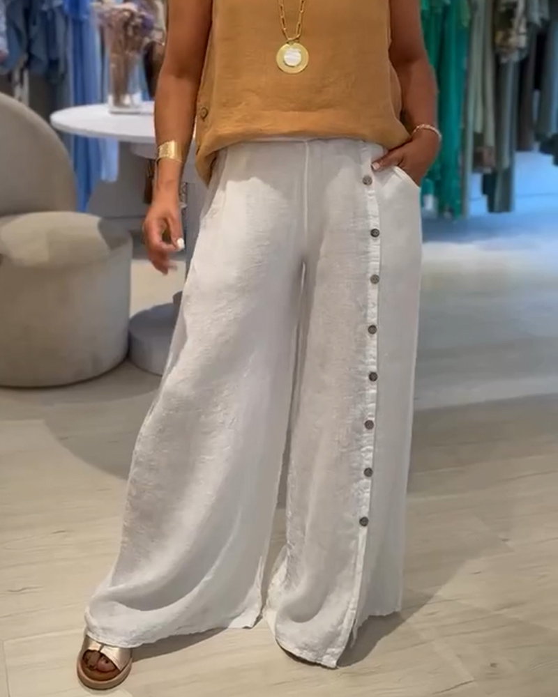 Single Breasted Loose Casual Pants-Curvy-Faja