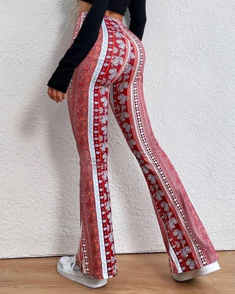 Vintage Print Flares With Tight Wrap Hips