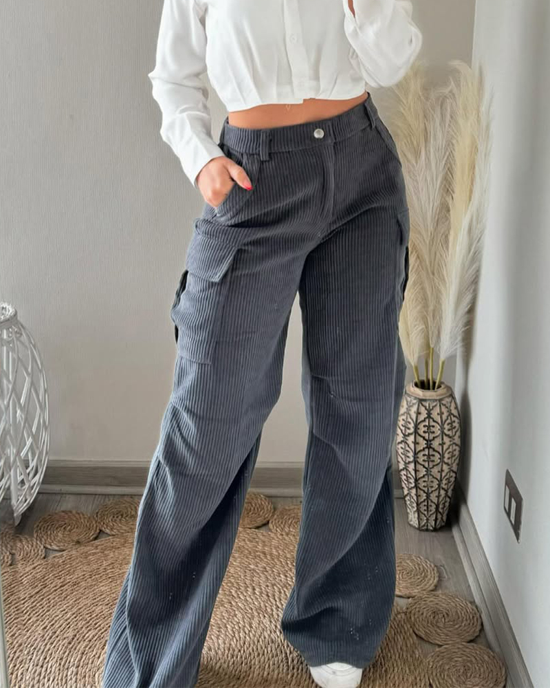 Corduroy Cargo Trousers-Curvy-Faja