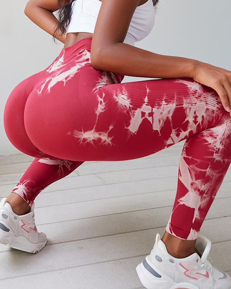 Tie-Dye Hip Yoga Pants-Curvy-Faja